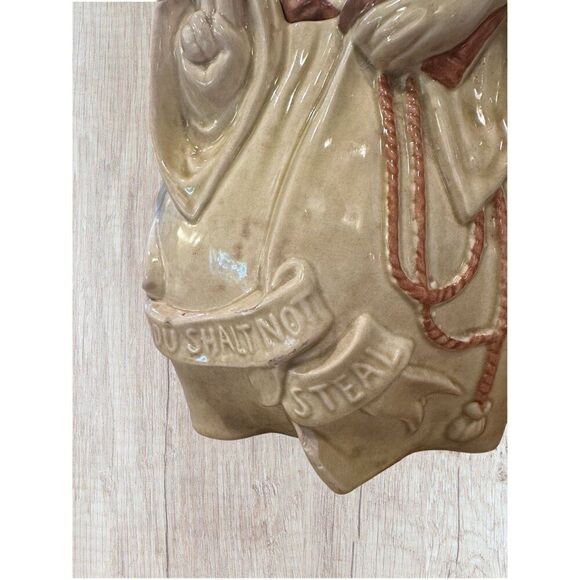 Vintage RED WING Cookie Jar "Thou Shalt Not Steal" Friar Tuck Monk 1940s Yellow - Picture 8 of 9